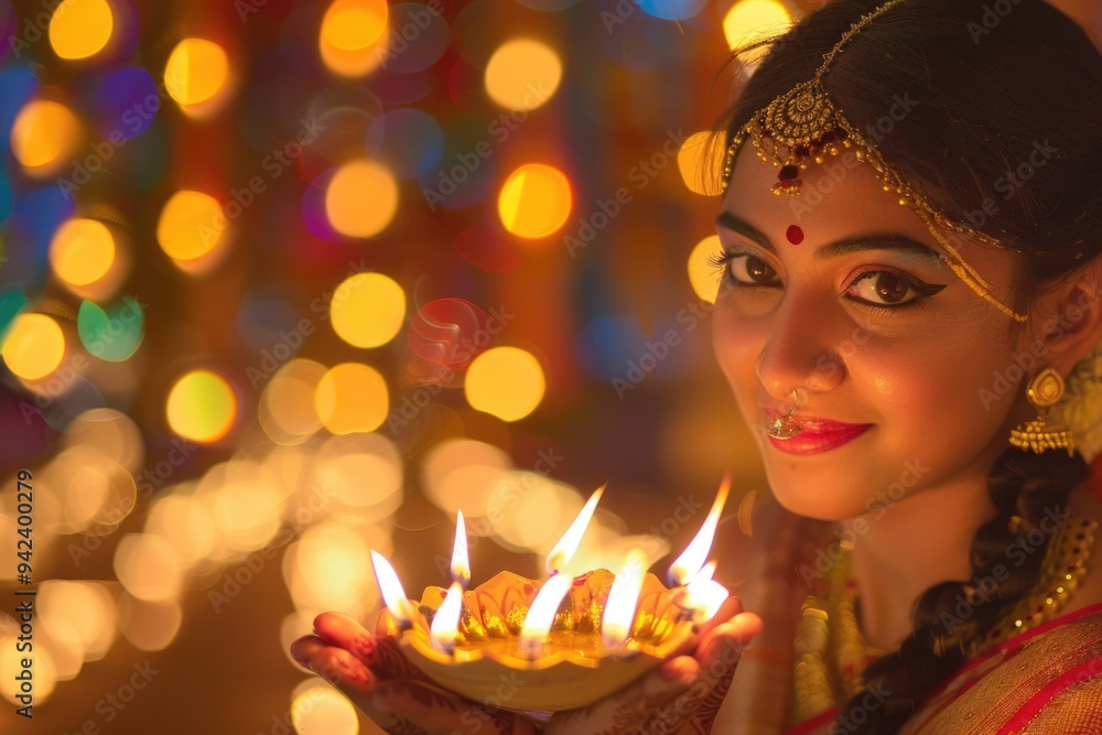 Canvas Prints a woman holding a lit candle in her hand