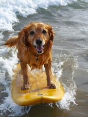 Happy dog on the beach, dog in the water, dog in the sea