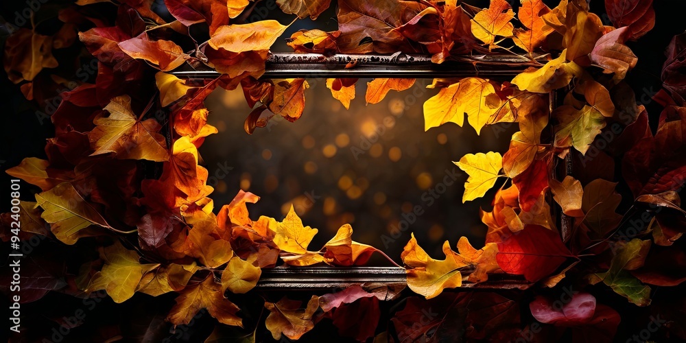 Poster a frame of autumn leaves with a dark background