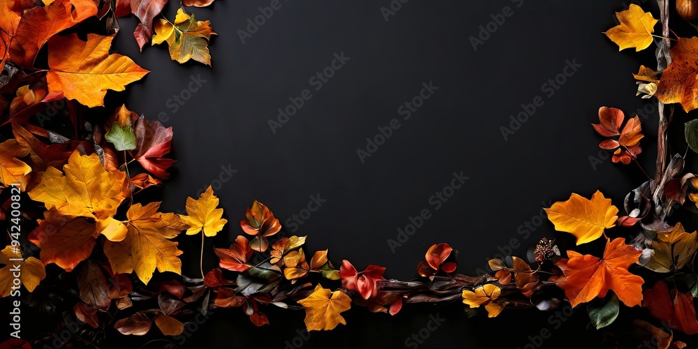Poster a black background with a bunch of leaves on it