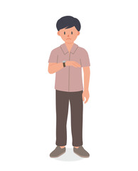 impatient man looking at his watch, while waiting for something