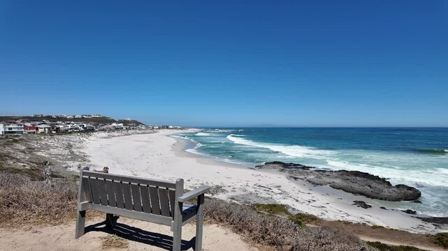 Yzerfontein Western Cape South Africa, 27.03.2024. Video. Clifftop view of the tidal waves and rocky beach area at Yzerfontein  on the west coast of South Africa.