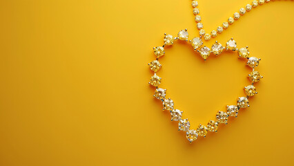 Obraz premium Heart-Shaped Gold and Pink Diamond Necklace on Yellow Background