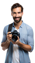 Fototapeta premium Confident man holding a camera, ready to take a photo
