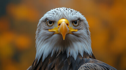 Fototapeta premium Close Up of Eagle Head with Serious Expression on Orange