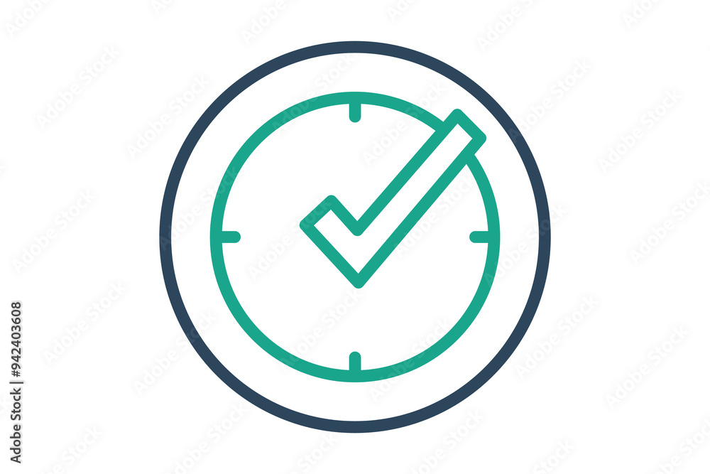Poster real time icon. line icon style. clock with check mark. icon related to efficiency. productivity ele