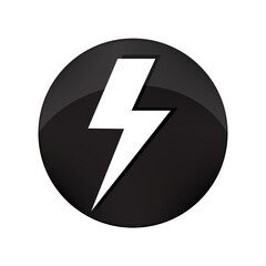 Black lightning bolt. Circular glossy icon. Power symbol. Vector illustration.