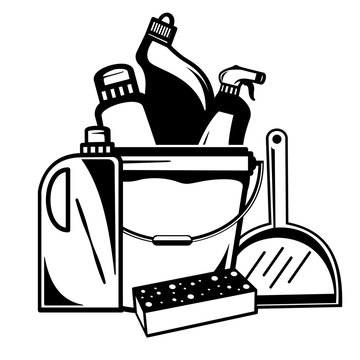 cleaning supplies bucket black and white clip art preview