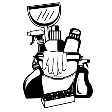 cleaning supplies bucket black and white clip art preview