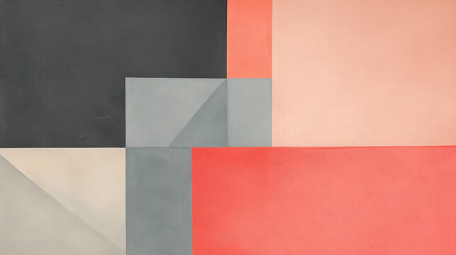 a minimalistic gouache painting, featuring contrasting color squares of red, peach and gray
