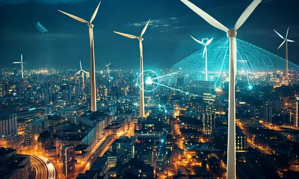 Wind Turbines Powering a Smart City - Powered by Adobe