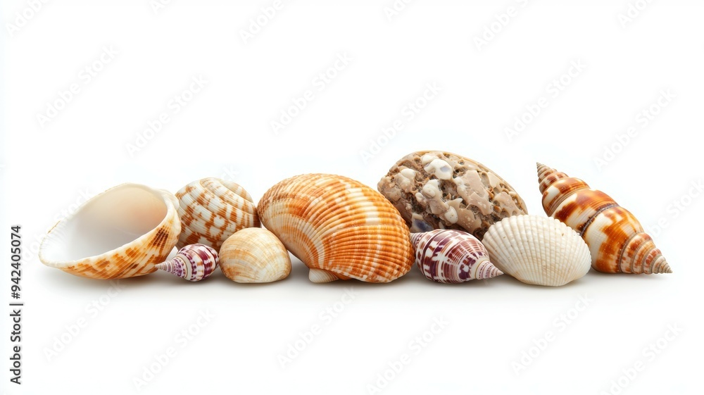 Poster a row of shells of various sizes and colors