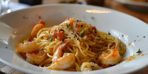 Pasta with shrimp and basil
