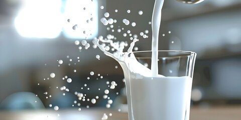 Pouring milk into a glass, making a splash 