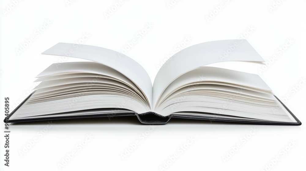 Poster a book is open to a page with a white background