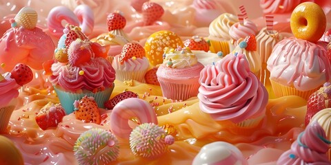 Cupcake and colorful jelly candies