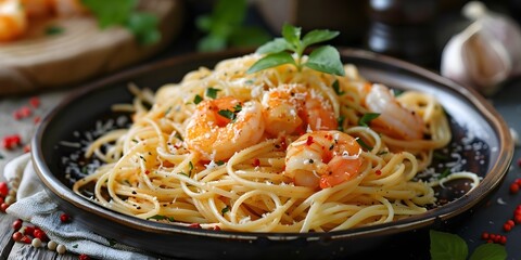 spaghetti with shrimps , spaghetti with seafood