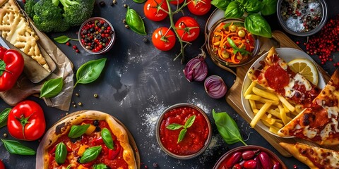 Pizza, tomato, fries, vegetables, potato, food