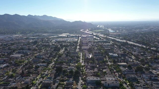 Glendale, California, USA - August 18, 2024: Afternoon sunlight shines on dense housing near downtown Glendale.