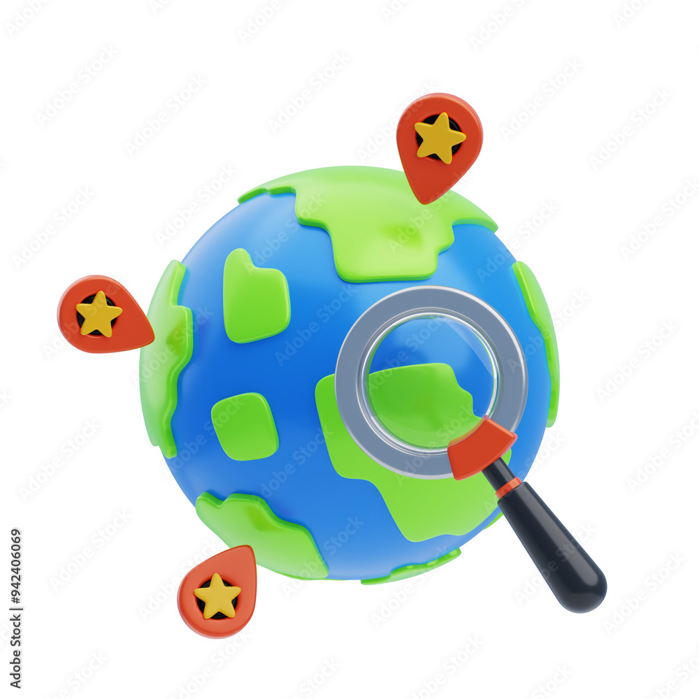Poster 3d global survey using location points. 3d icon