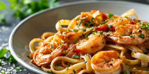 Spaghetti with shrimp, spaghetti with seafood,  pasta with sauce