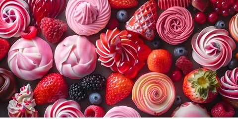 colorful jelly candies strawberry and berries, candy on a white background