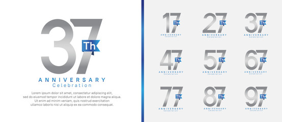 anniversary logo set. vector design silver color with blue ribbon can be use for celebration event
