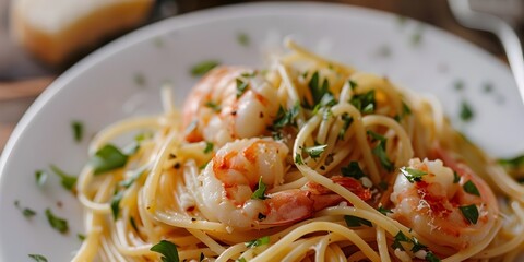 Spaghetti with shrimps, spaghetti with seafood