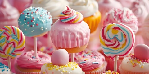 Cake pop, lollipop, cupcake, donuts 