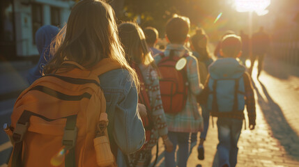 Obraz premium group of kids walking to school