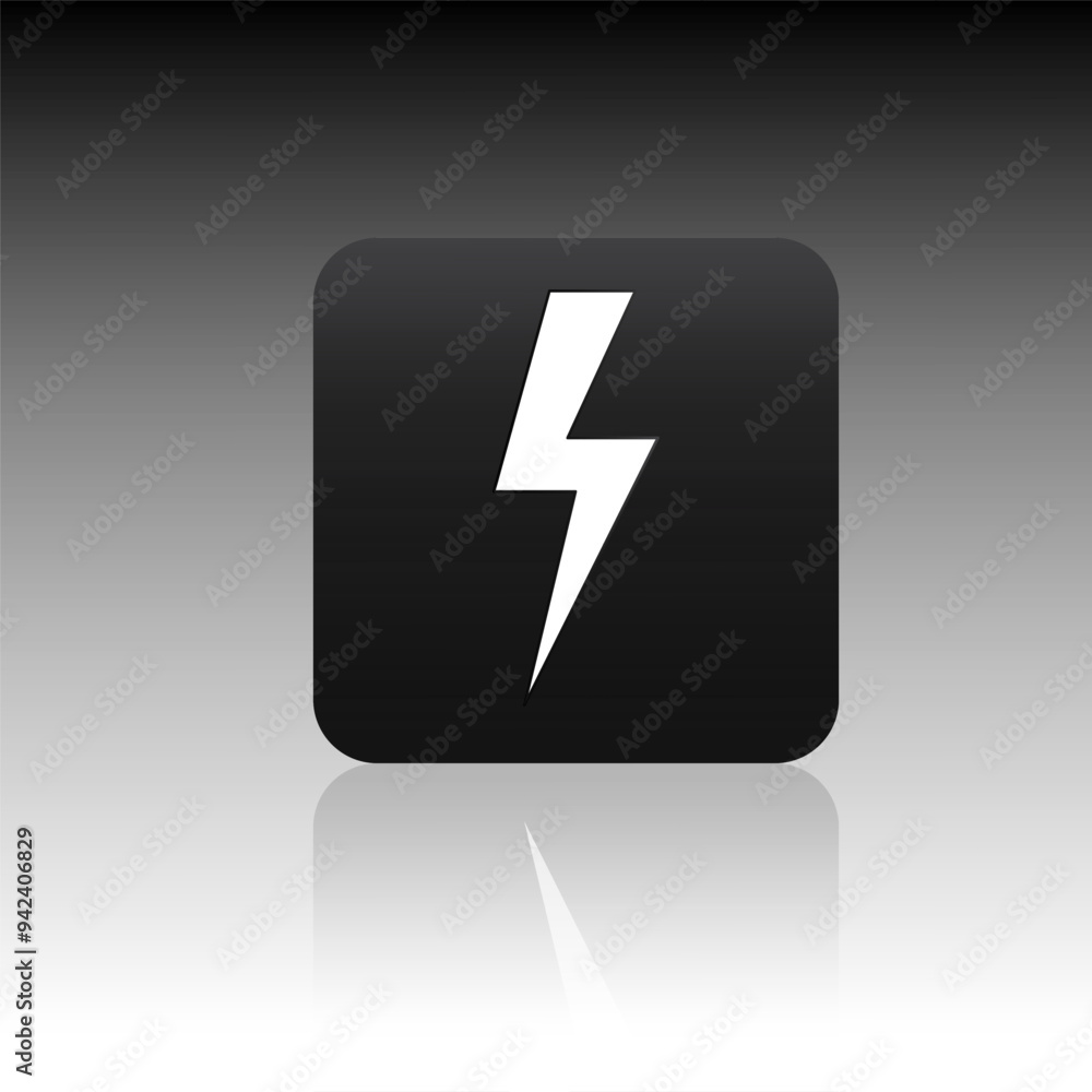 Poster lightning bolt icon. black square background. white gradient reflection. sharp minimal design.