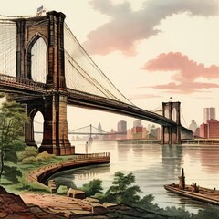 Fototapeta premium the AI Image Generator, Manhattan Bridge from Brooklyn Bridge