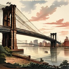 Fototapeta premium the AI Image Generator, Manhattan Bridge from Brooklyn Bridge