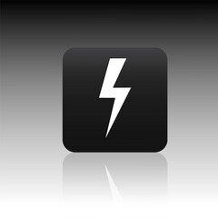 Lightning bolt icon. Black square background. White gradient reflection. Sharp minimal design.