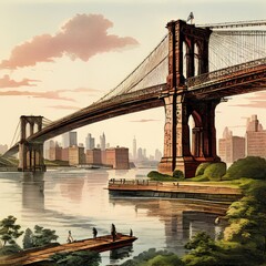 Fototapeta premium the AI Image Generator, Manhattan Bridge from Brooklyn Bridge