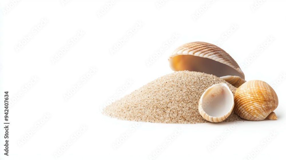 Poster a pile of sand and shells with a large shell on top