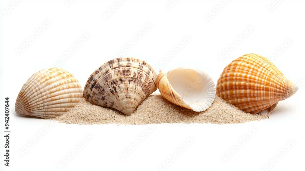 Poster a row of shells on a white background