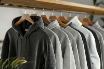 Obraz premium Row of clothes hanging on a rail, organized and tidy
