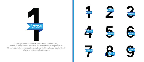 anniversary logotype set. vector design black color with blue ribbon can be use for celebration event