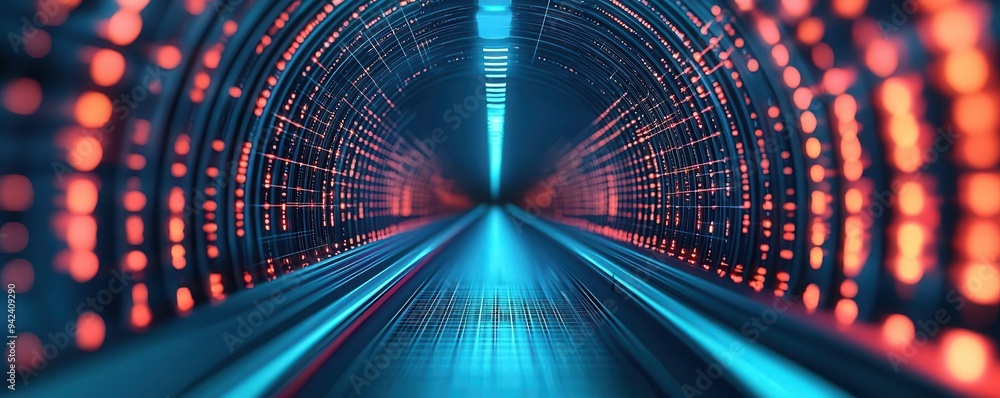 Poster gradient abstract tunnel background, digital, convergence innovation, immersion technology, algorith