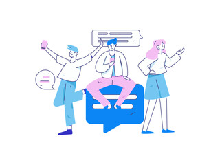 Virtual characters social communication concept business flat vector hand drawn illustration
