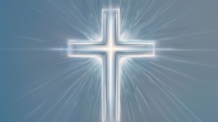 Glowing holy cross on blue background 