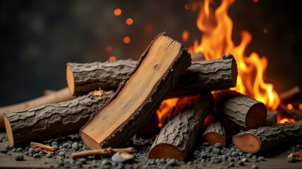 A pile of wood with a log in the middle