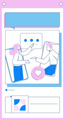 Virtual characters social communication concept business flat vector hand drawn illustration
