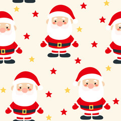 Cute retro Santa Claus character hand drawn vector illustration. Funny Christmas Pattern in flat style seamless pattern for kids fabric wallpaper print.