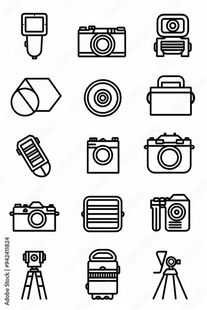 Poster Set of camera icons on a white background for use in digital projects