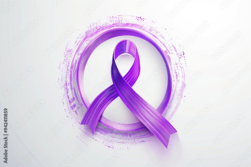 Poster a purple ribbon wrapped around a circle on a white background, ideal for representing support or sol