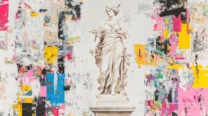 Fototapeta premium Abstract Collage with Statue and Colorful Papers
