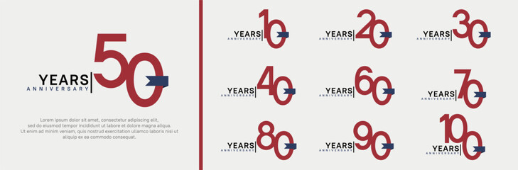 anniversary logo set. vector design red color and blue ribbon can be use for celebration event