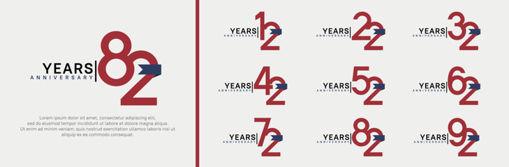 anniversary logo set. vector design red color and blue ribbon can be use for celebration event